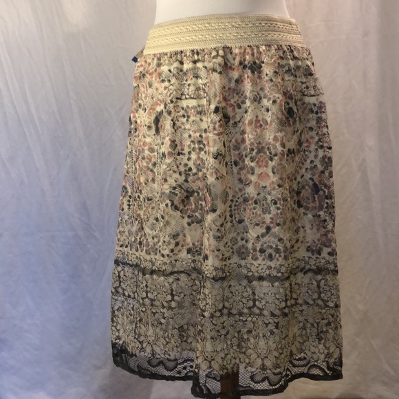 GNW brand Midi skirt with Lace outer floral layer in cream, black, and pink hues - Picture 4 of 4